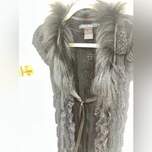 Black Knit Vest with Faux Fur Trim.